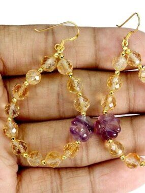 Beautiful Sterling Silver Earrings with Citrine and Fluorite